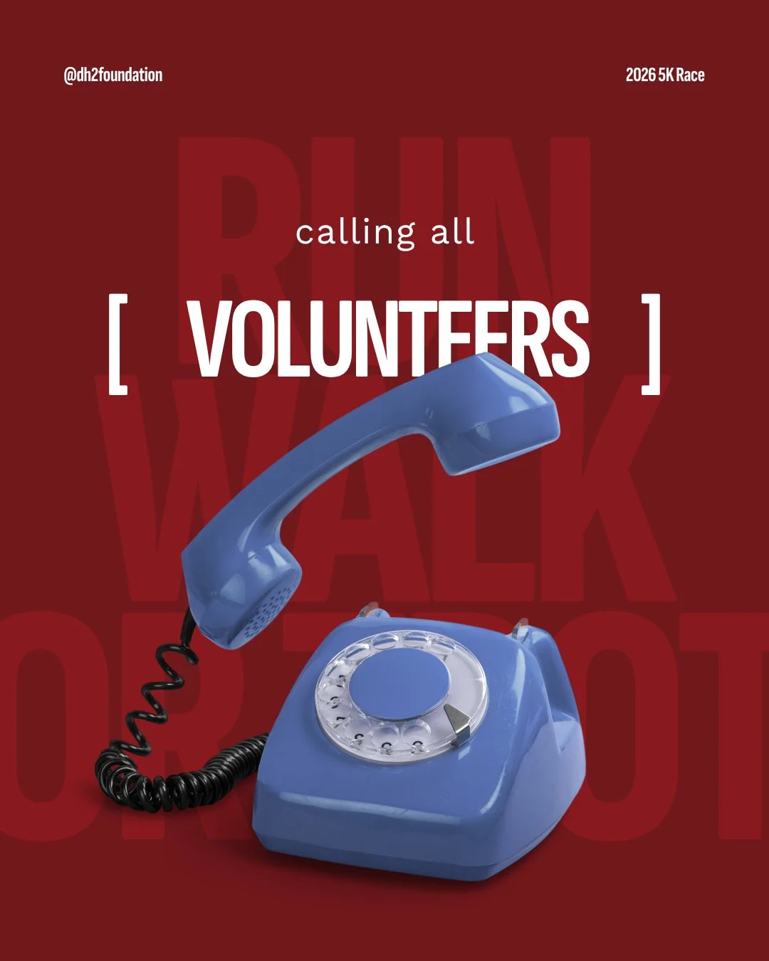 Ring ring! 📱 Where are our volunteers at?! We're back with another great event happening on August 8th and it takes all of us to make it happen. The DH2 Foundation is seeking volunteers for our Run, Walk, or Trot 2 Stop Blood Clots on Saturday, Aug.