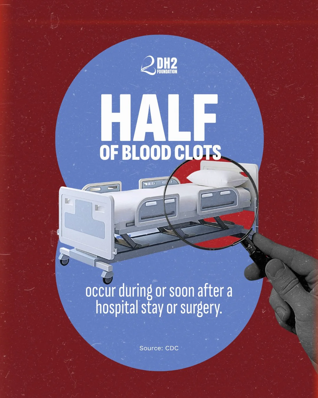 Half of blood clots occur during or soon after a hospital stay or surgery! Keep that in mind for yourself and your loved ones. Always ask your care team about your risks and if you ever feel unsure, seek medical attention ASAP! It could save your lif