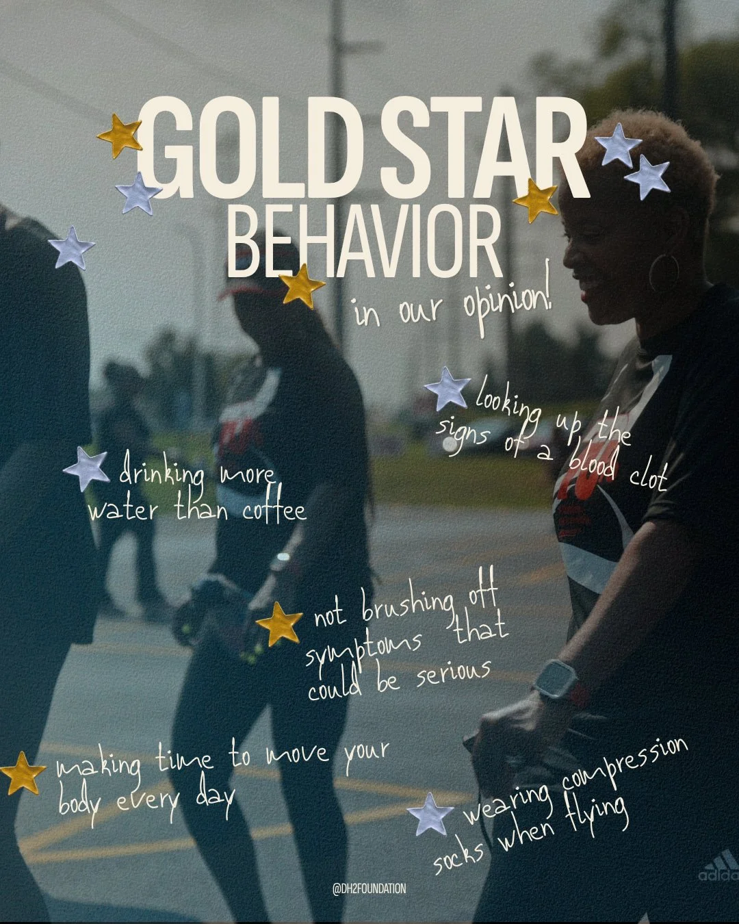 Things that get you a gold star in our book 👇🏽 

🌟 drinking more water than coffee
🌟 moving your body every day 
🌟 not ignoring symptoms that could be serious
🌟 wearing compression socks on a plane
🌟 learning the signs + symptoms of a blood cl