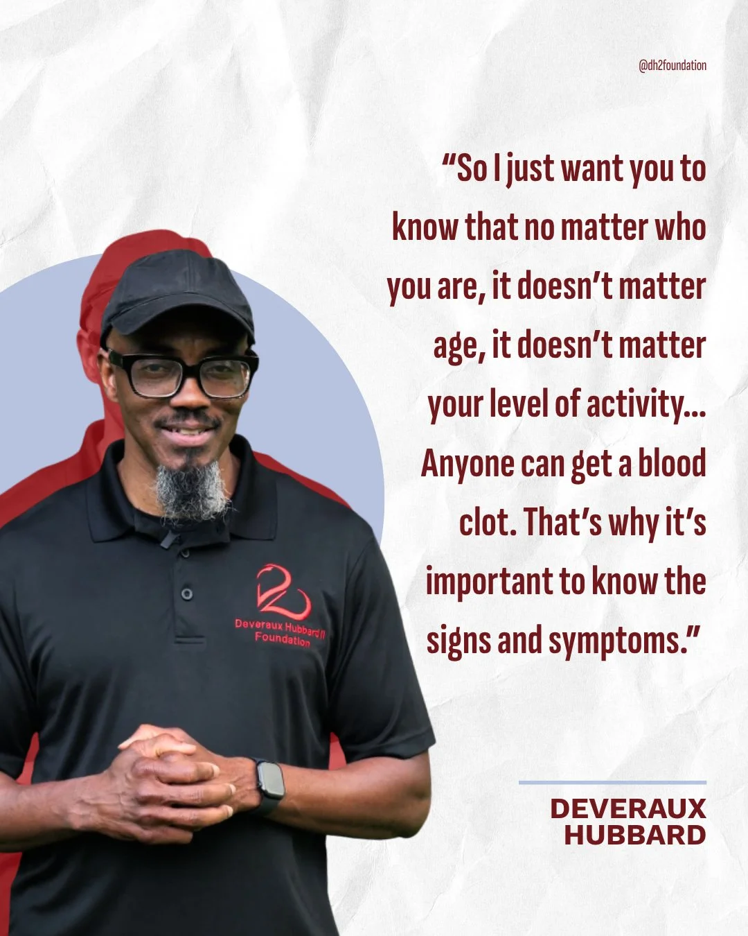 Blood 🗣️ Clots 🗣️ Don't 🗣️ DIS 🗣️ CRIM🗣️ IN 🗣️ ATE🗣️

Say it with us! Blood clots can affect ANYONE regardless of age, race, fitness level... it doesn't matter. That's why knowing the signs is so crucial. 

Learn more at dh2foundation.org
