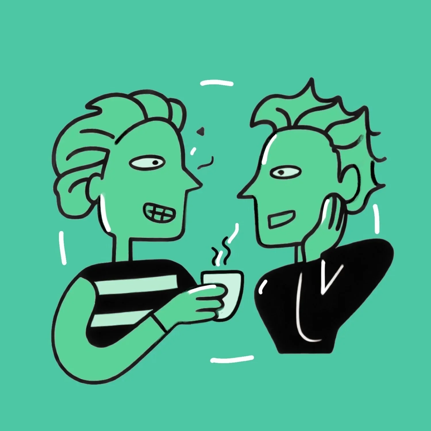 two people having a conversation over coffee
