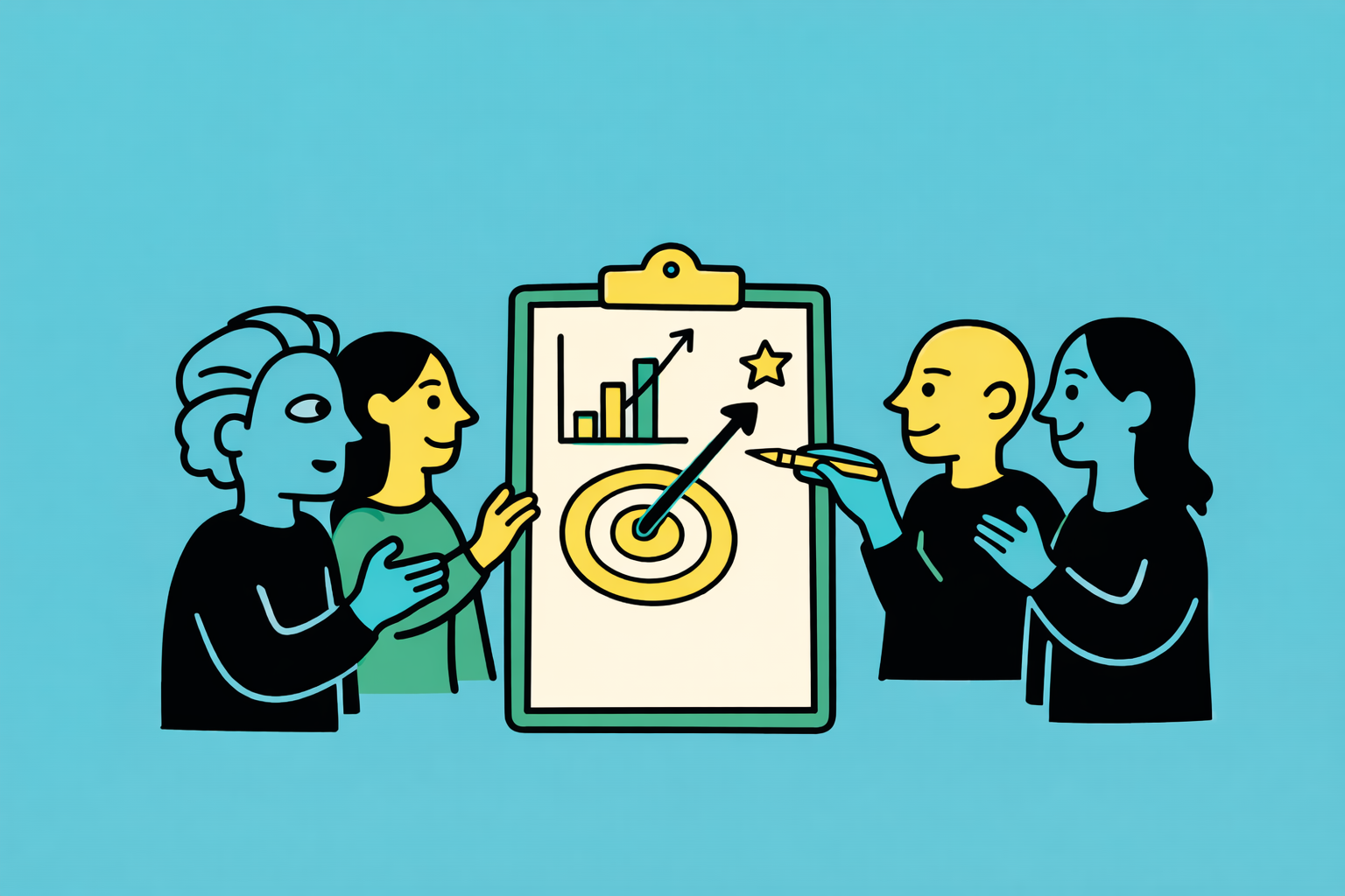 Illustration of a person holding a magnifying glass over a company's employee assessment report, with the report titled 'ACT! Assessment' and a focus on company culture