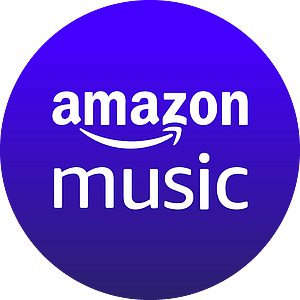 Amazon Music logo with white text on a blue circular background.