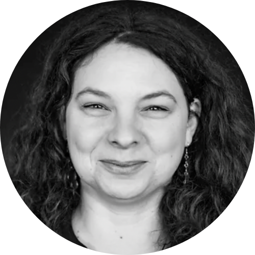 Black and white portrait of Vesna Jusup smiling