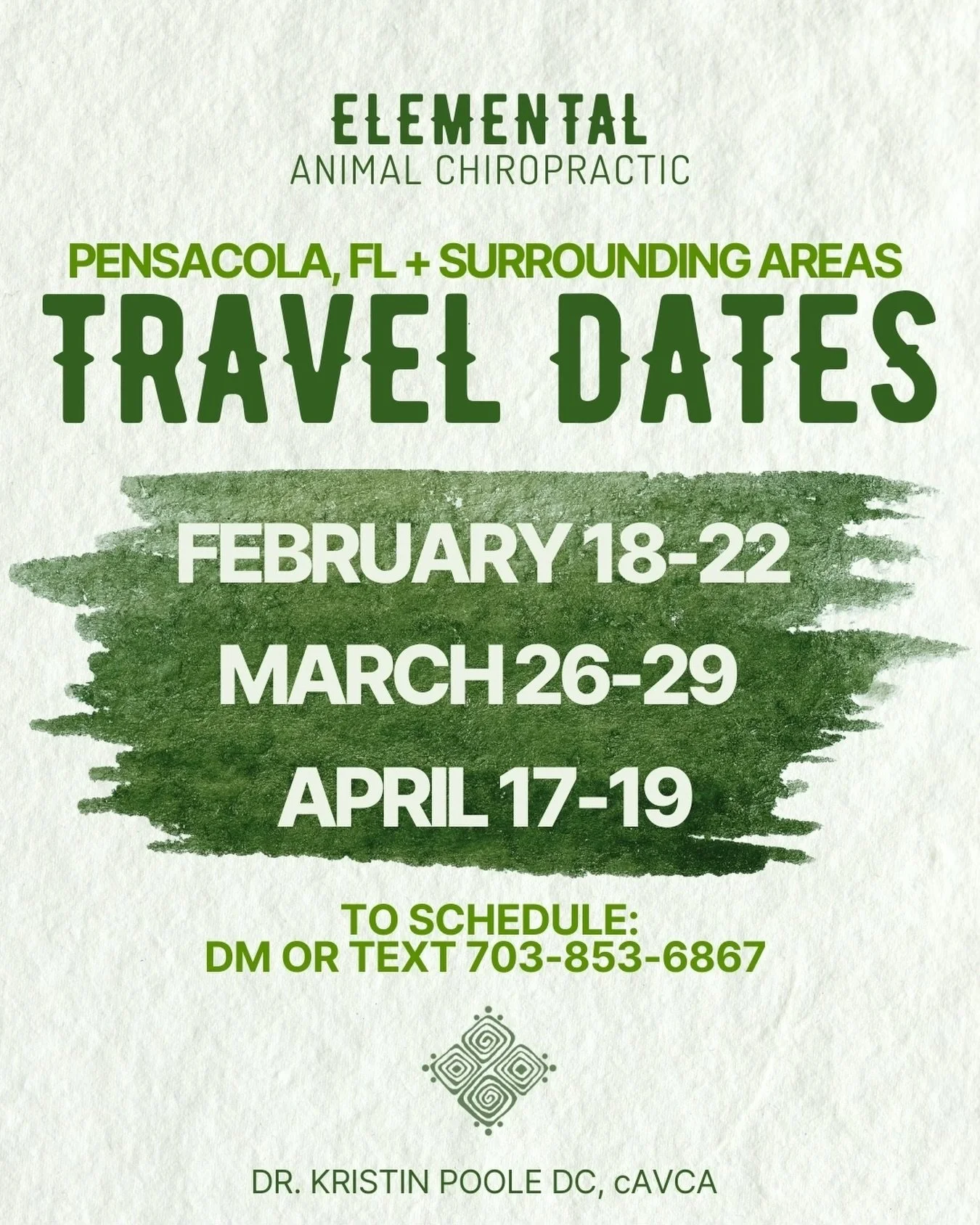 Florida visits coming up ✨
2/18-22 &bull; 3/26-29 &bull; 4/16-19
*limited availability for new clients!
Reach out to get your animal scheduled 💚