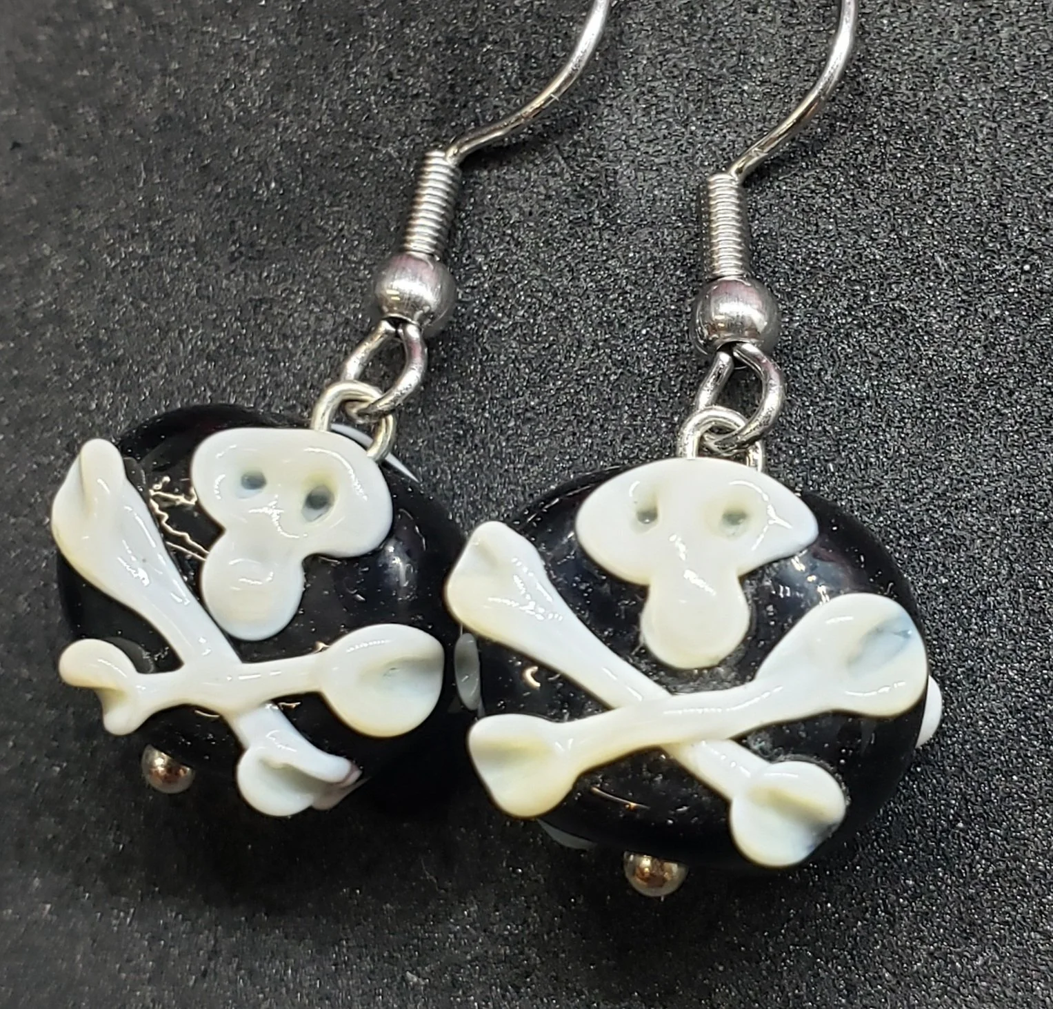 Skull and Crossbones Glass Earrings