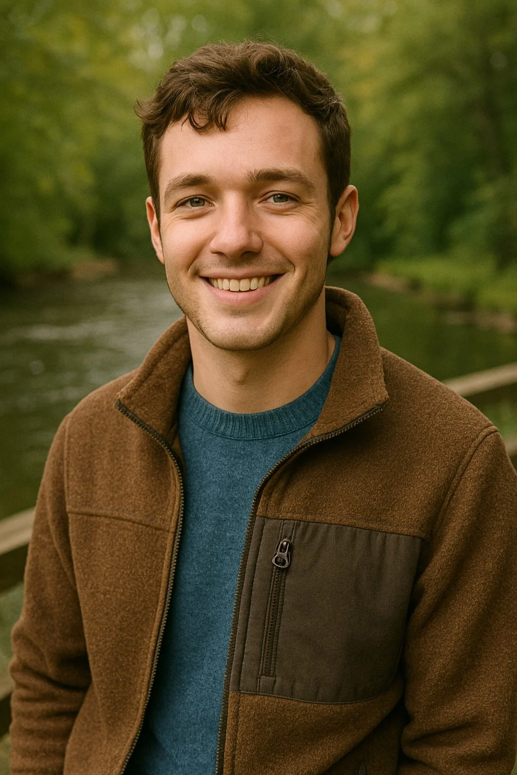 Professional headshot of a young African American man wearing a navy blazer and light blue collared shirt, posing against a dark background.
