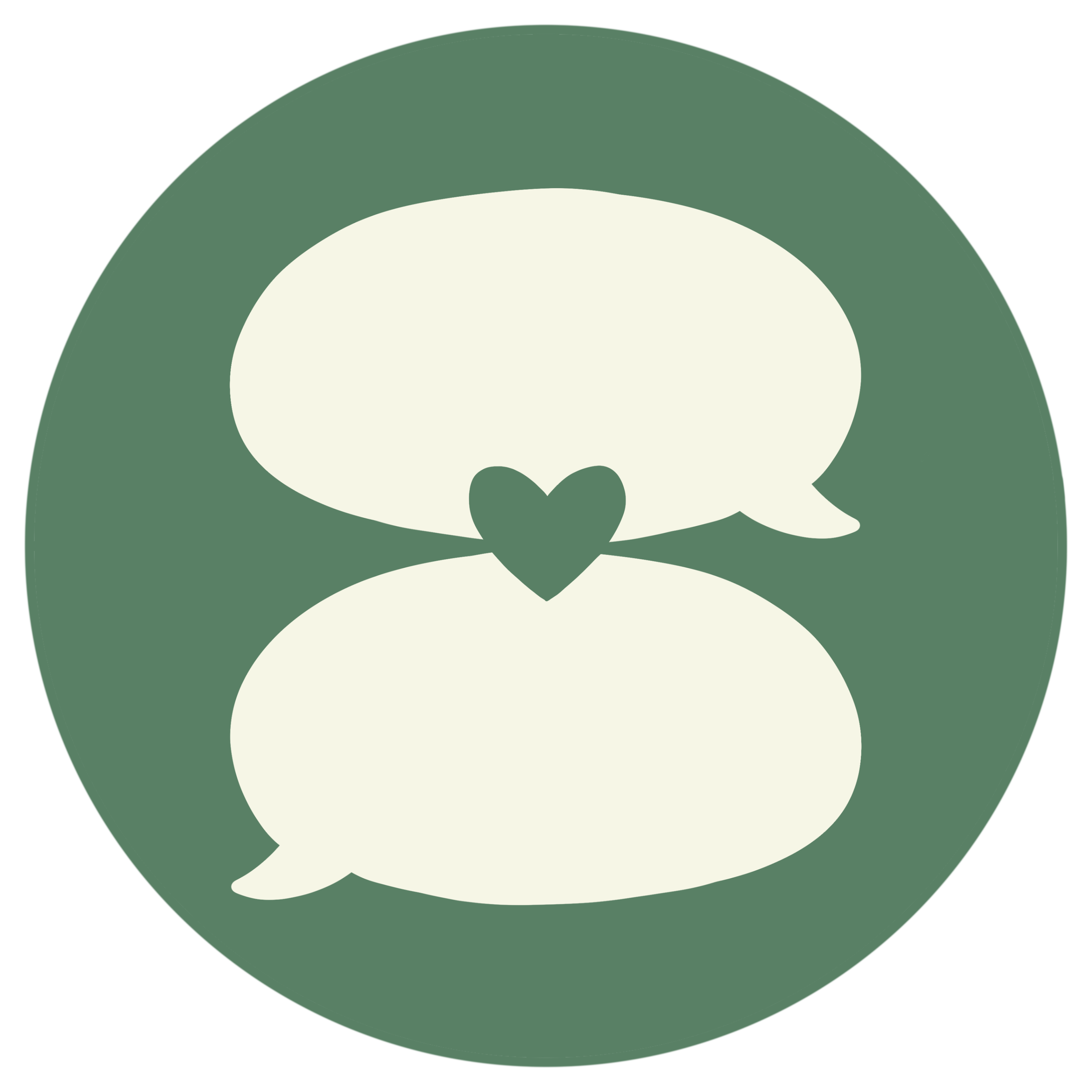 A green circle with two speech bubbles with a heart in the center illustration