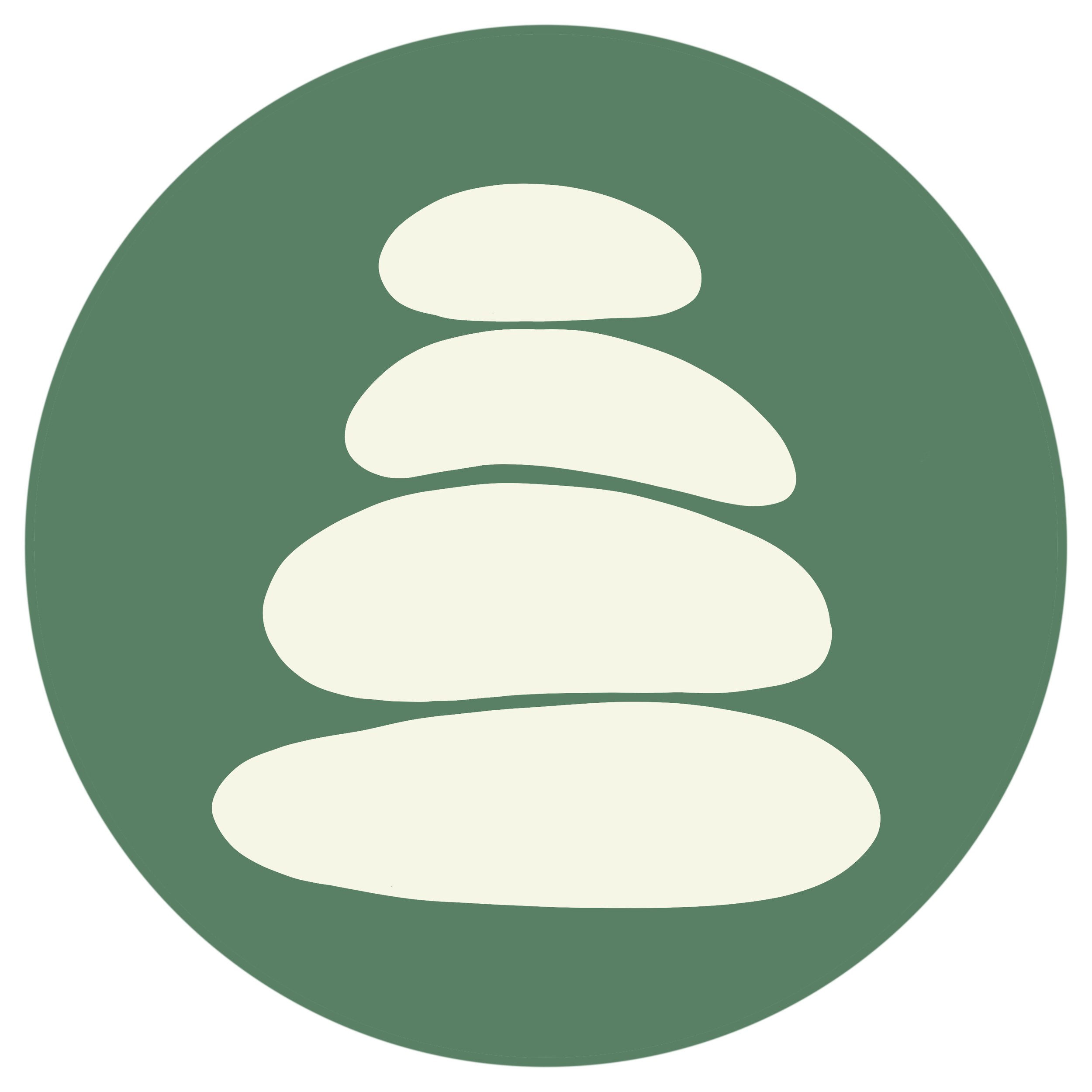 A green circle with a stack of rocks illustration