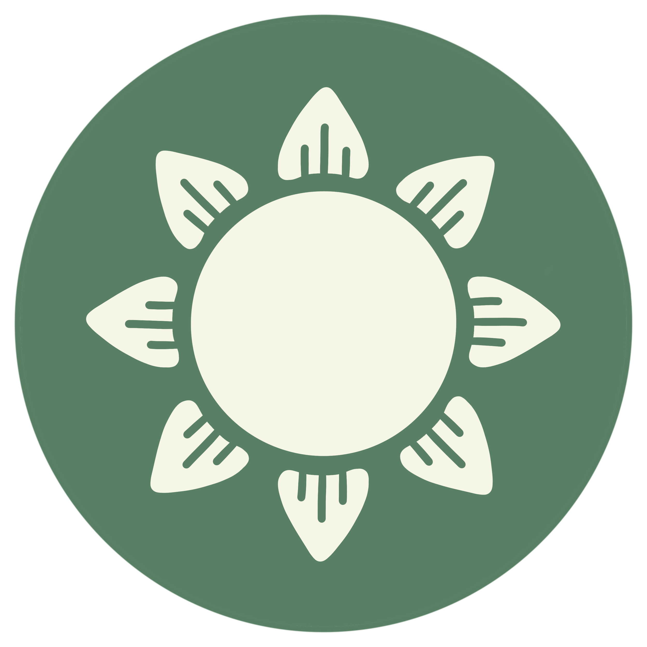 A stylized illustration of a sun with a green circle background.