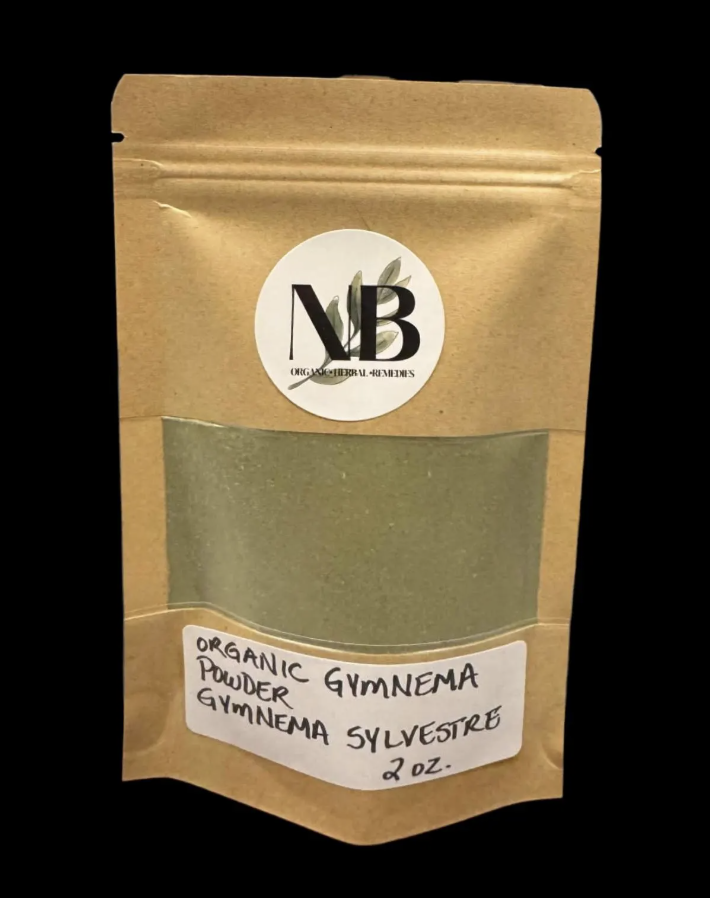 Loose organic gymnema powder displayed as a functional herbal supplement ingredient
