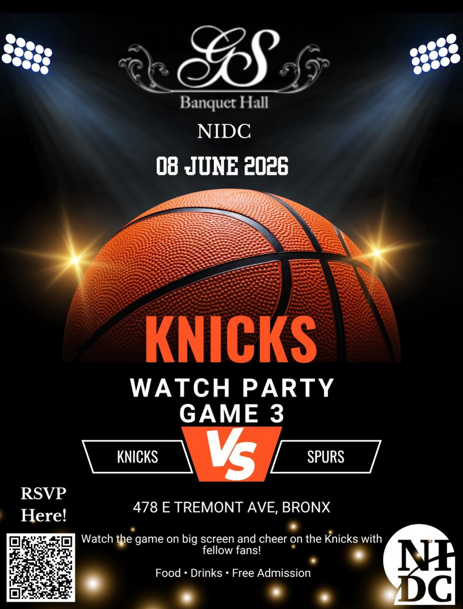 🏀🟠🔵 KNICKS WATCH PARTY &ndash; GAME 3! 🔵🟠🏀

The city is buzzing, and there&rsquo;s no better place to catch the game than with fellow Knicks fans!

Join us at Grand Slam Banquet Hall as we cheer on the Knicks together on the big screen. Bring y