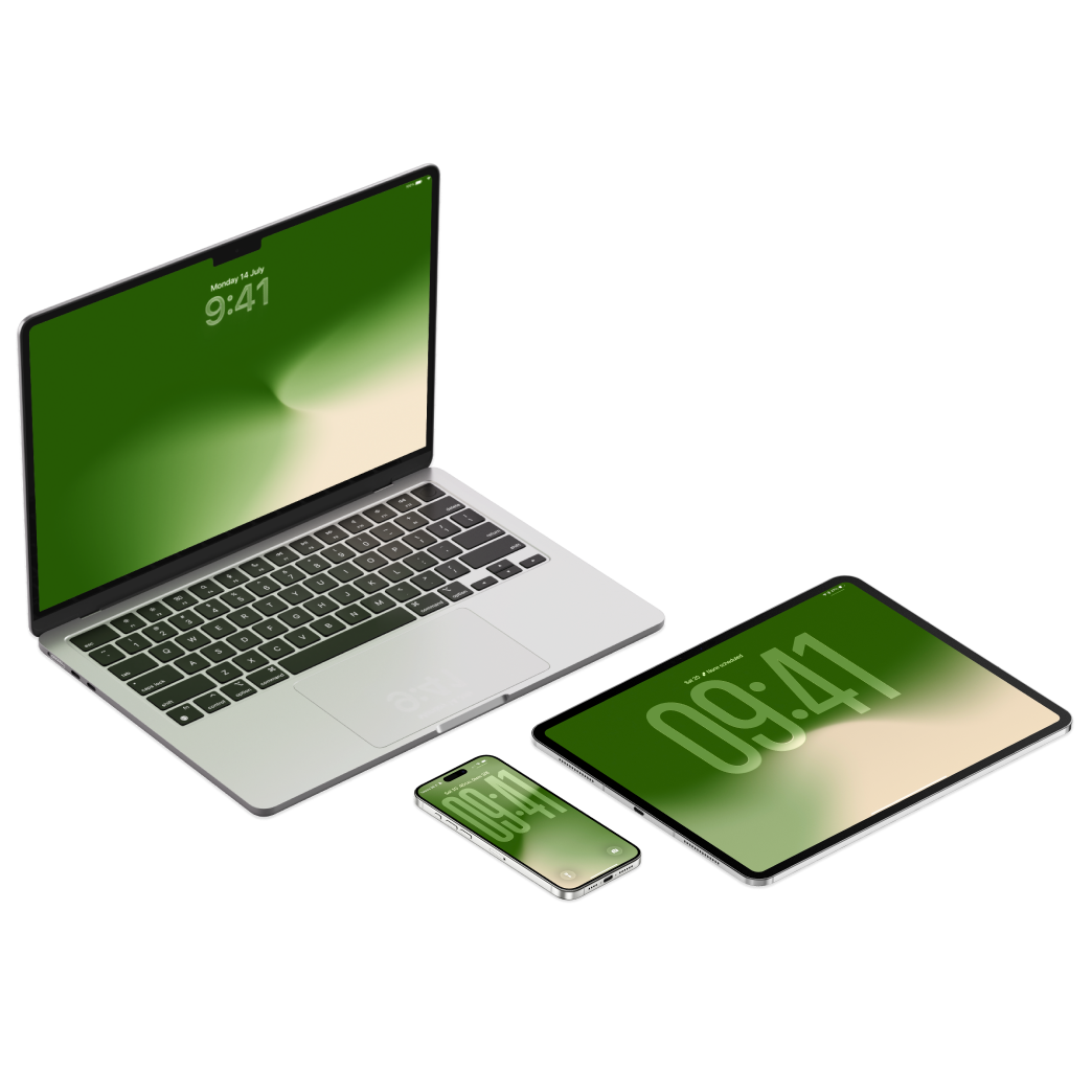 A wallpaper set of 3 for iPhone iPad MacBook, in dark green and beige gradient colors