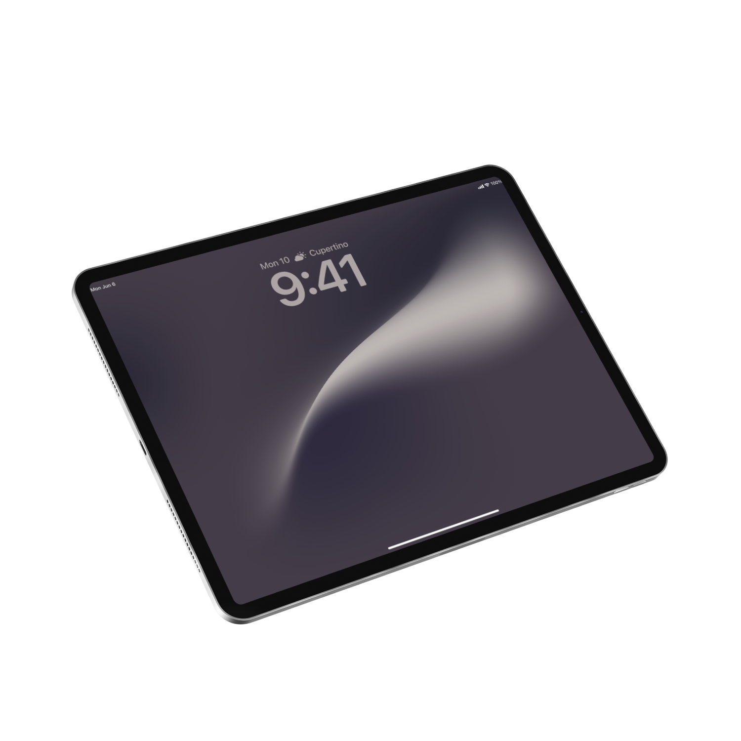 Close-up of a modern smartphone, possibly an iPhone, displaying the time 9:41 and weather information for Cupertino on the screen.