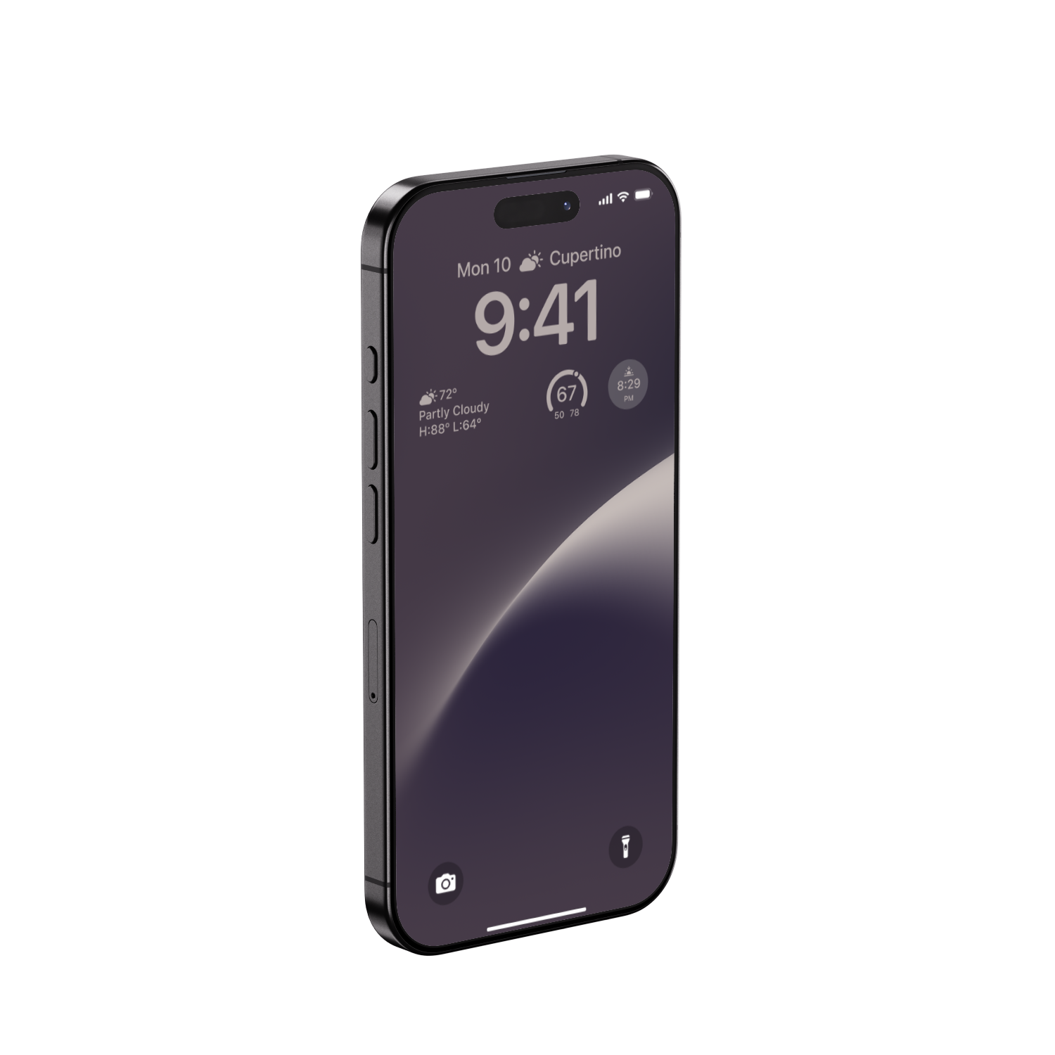 Modern smartphone displaying the time 9:41, weather details, and app icons on a dark background, with part of its side and buttons visible.