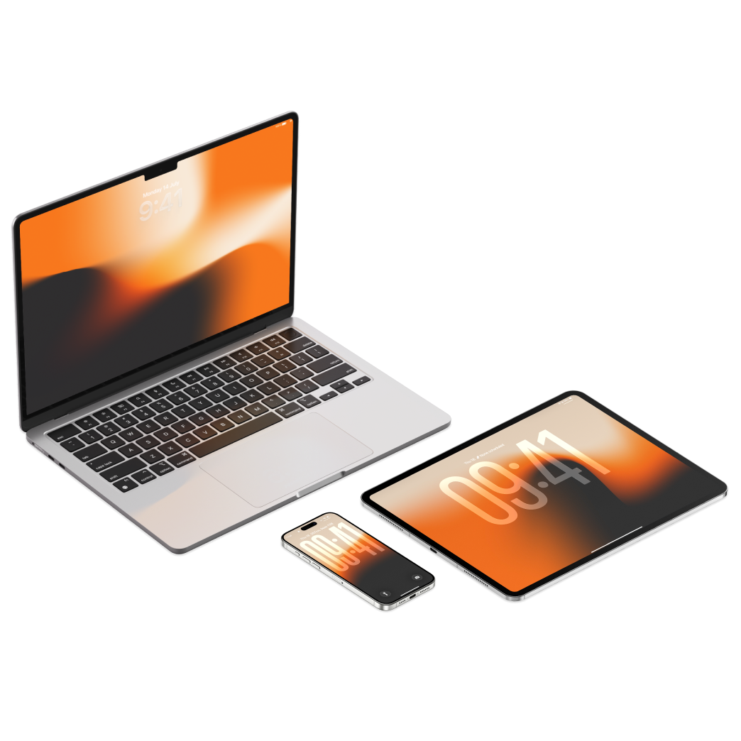 A wallpaper set of 3 for iPhone iPad MacBook, in black, orange gradient colors