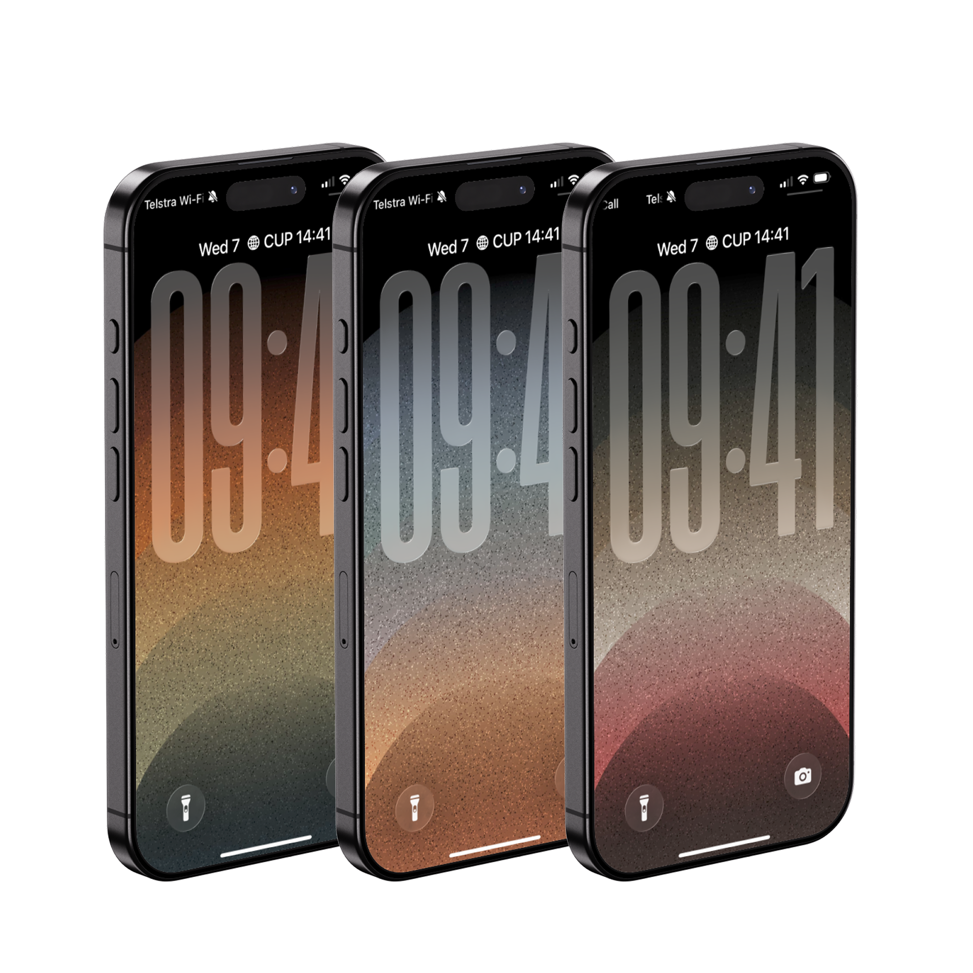 3 iPhone mocks showcasing stunning wallpaper sets of 3 in warm earth tone gradient colors.