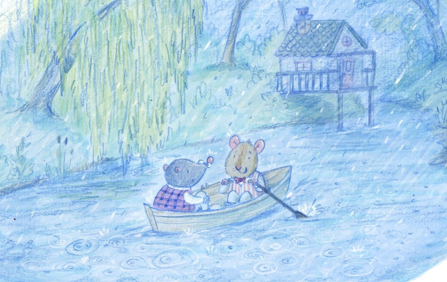 Messing about in boats. 
🐭
Coloured pencil, coloured in procreate
#windinthewillows #childrensliterature #kidlitart #drawing #rainyday