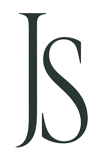 Großes, schwarzes Monogramm 'JS' auf weißem Hintergrund.