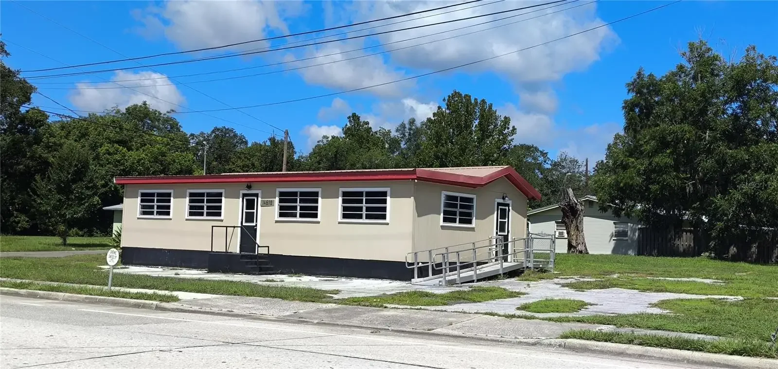 Front view of a building.