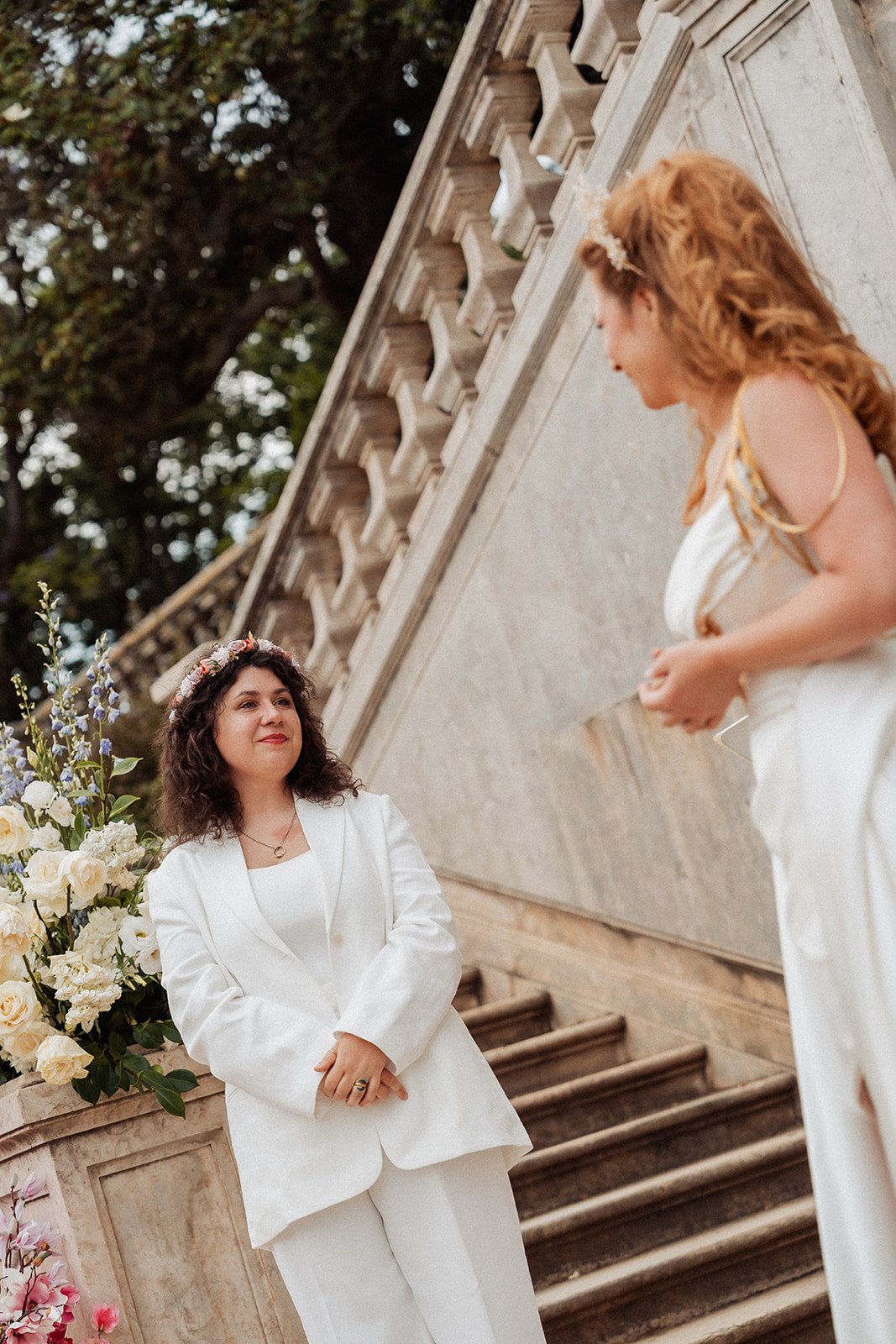 Romantic gay wedding at Vandeli Gardens. 