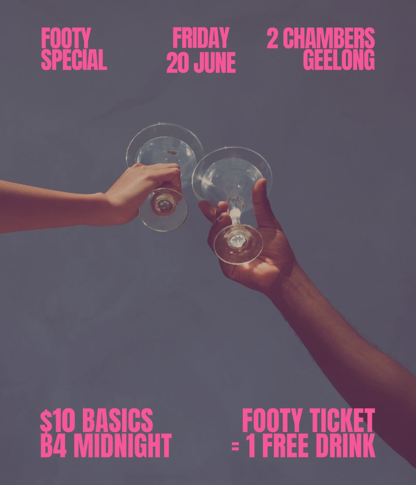 TONIGHT AT 2C ✨

$10 basics B4 midnight. 
&amp;&amp;&amp;
the big 350 for paddy + 100 for tys. celebrate after the game at 2C - show your ticket for tonight&rsquo;s Geelong Cats game + receive a free drink on us! 

see you 2nite at 2C. 

*management 