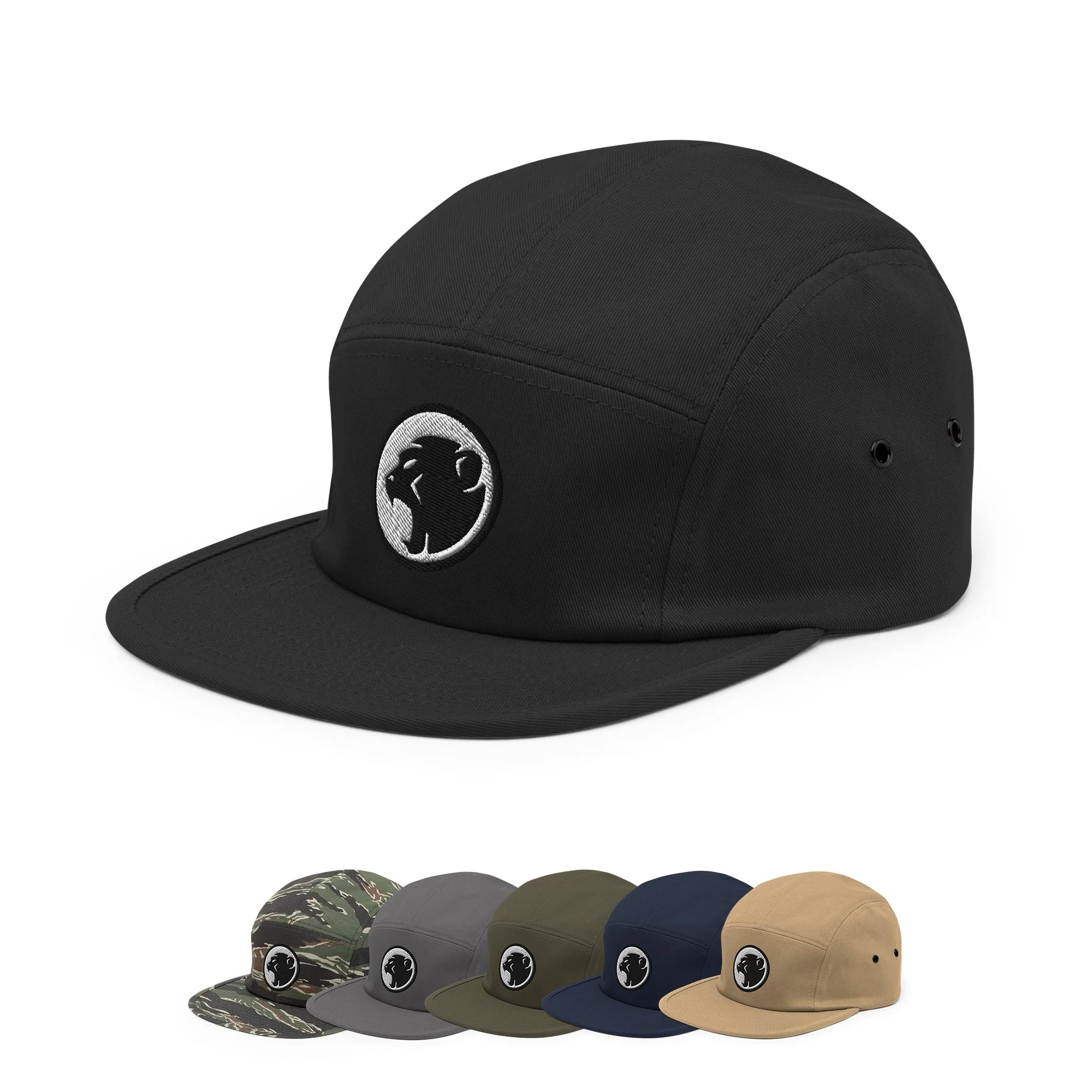 Five Panel Cap - Embroidered Cheeky Monday logo (White 'moon' style)