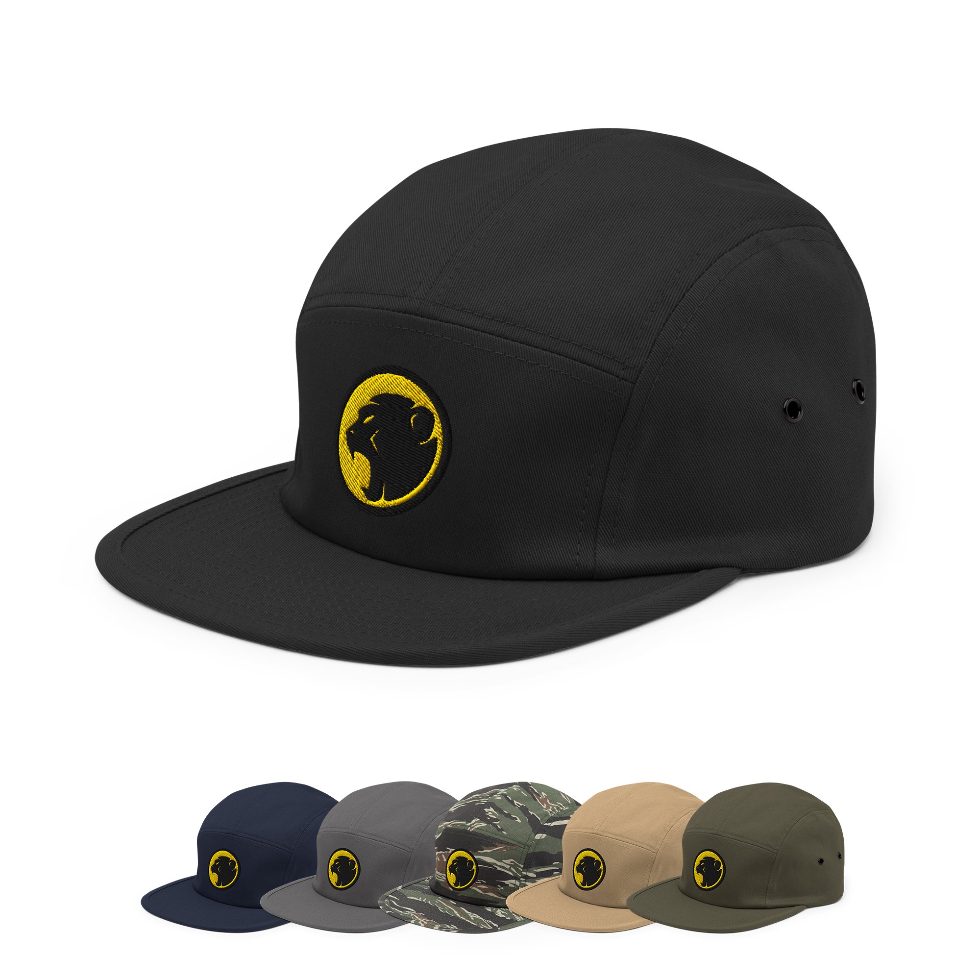 Five Panel Cap - Embroidered Cheeky Monday logo (Yellow 'moon' style)