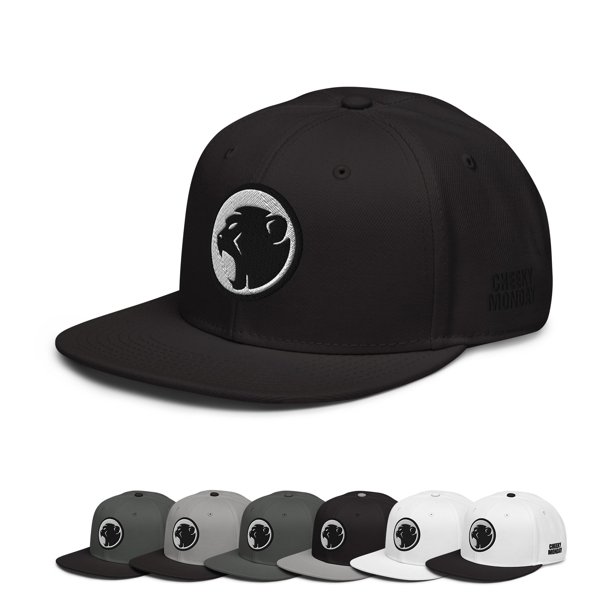 Snapback - Embroidered Cheeky Monday logos (White 'moon' style)