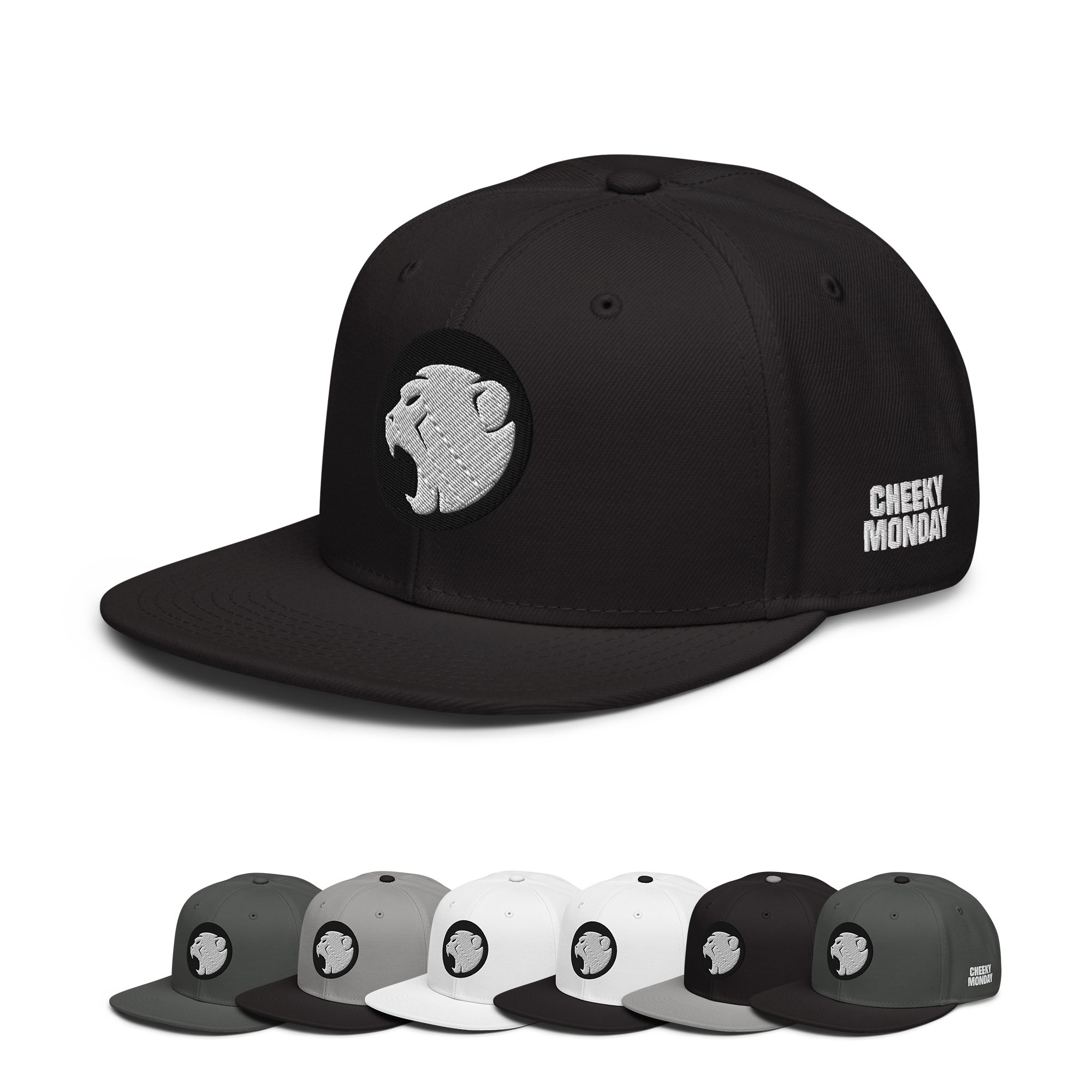 Snapback - Embroidered Cheeky Monday logos (Black 'moon' style)
