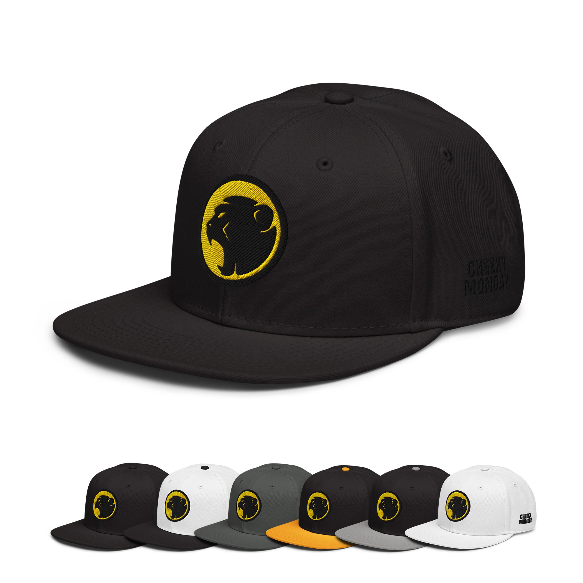 Snapback - Embroidered Cheeky Monday logos (Yellow 'moon' style)