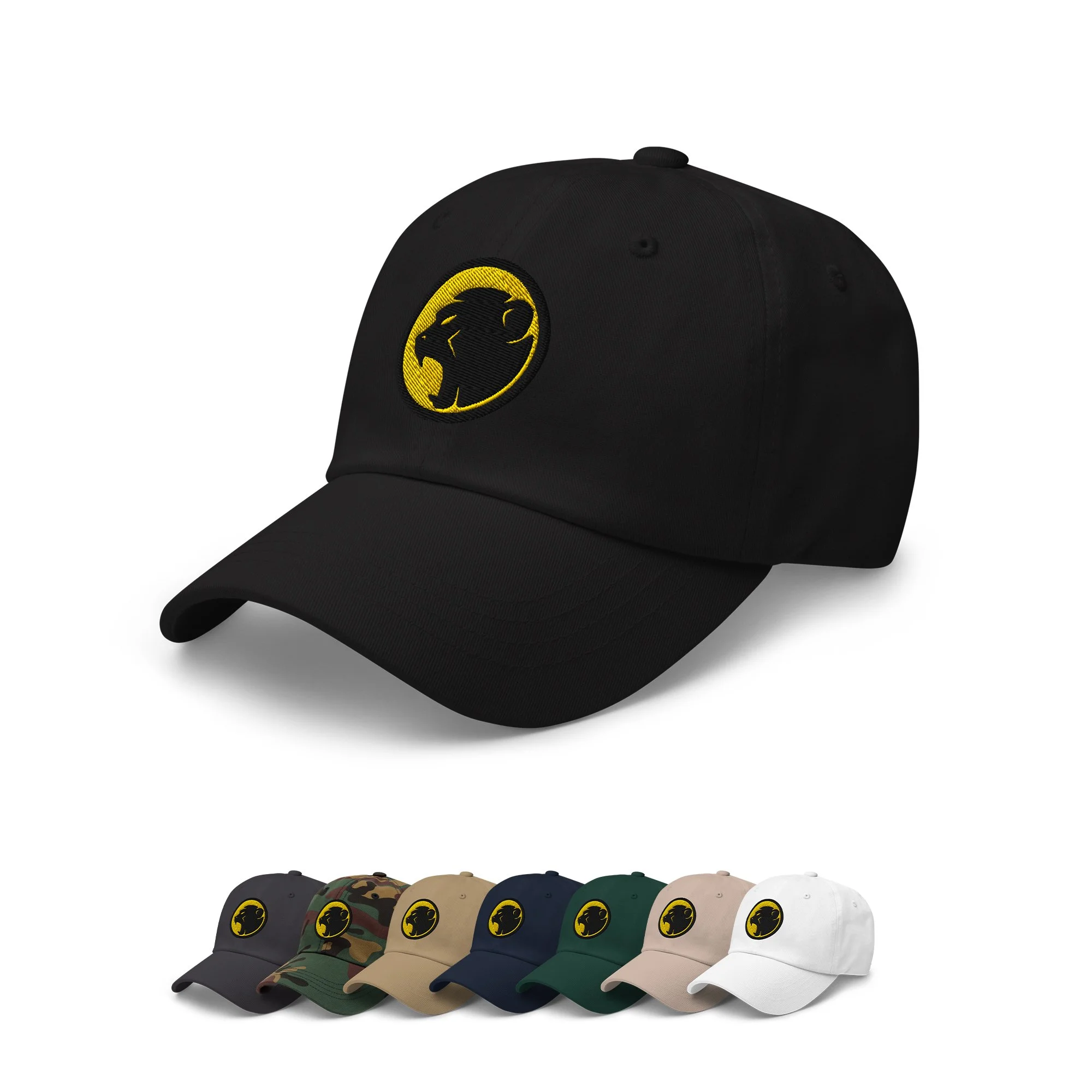 Dad hat - Embroidered Cheeky Monday logo (Yellow 'moon' style)
