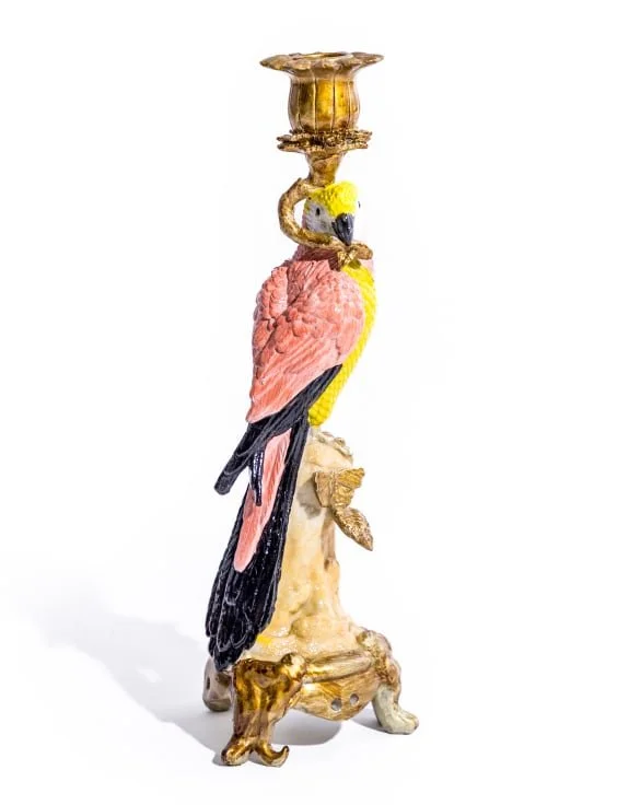 Antiqued Parrot Candlestick