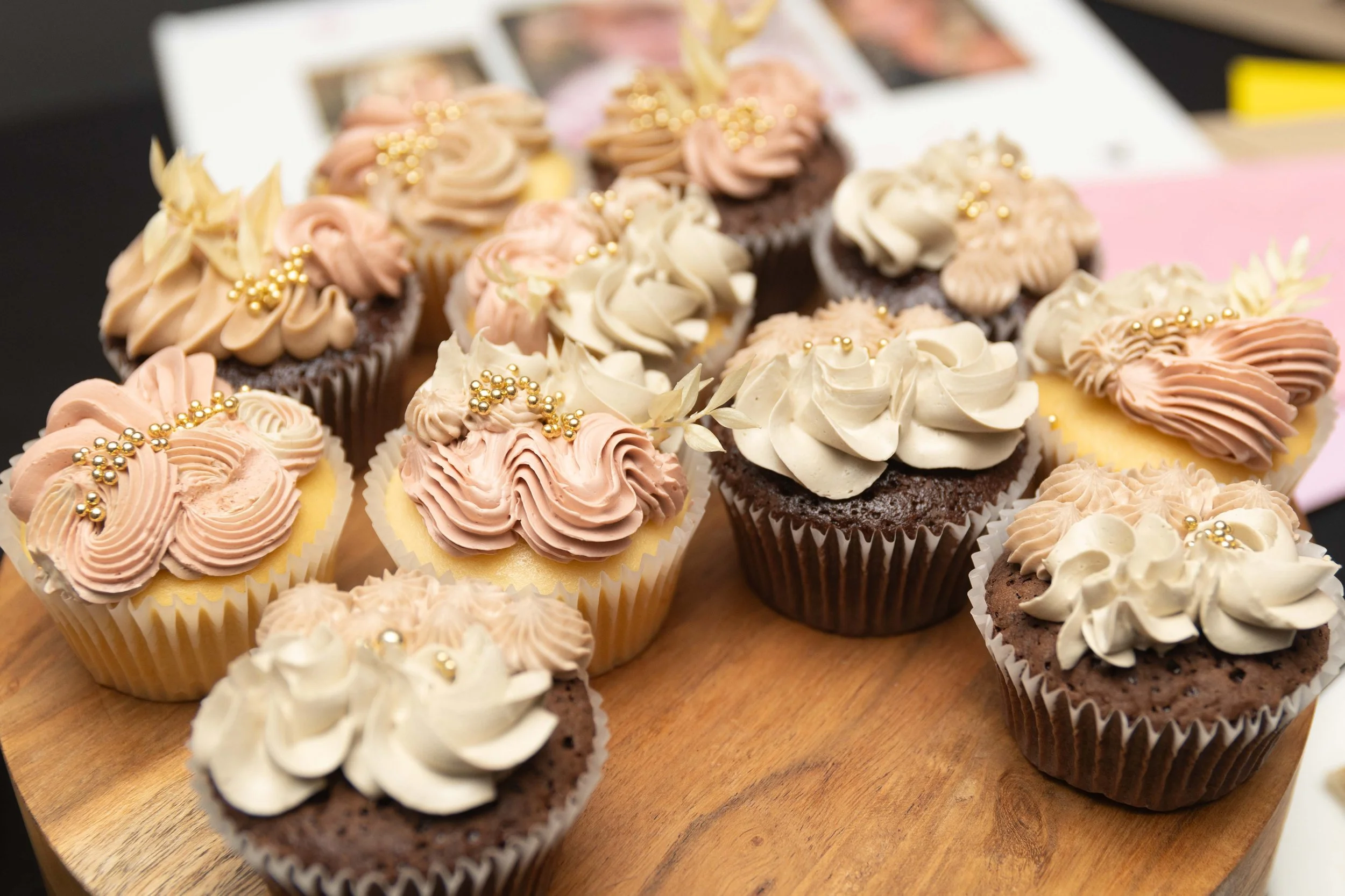 Close up of assorted birthday cupcakes