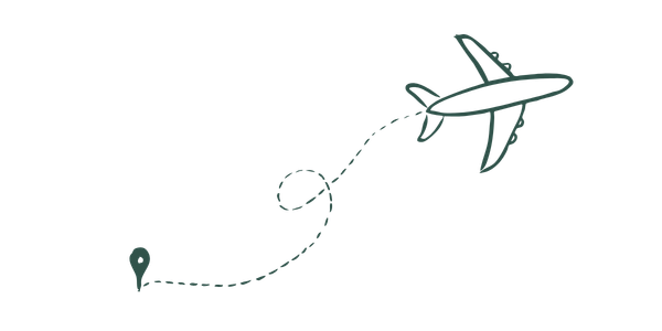 An airplane flying upward, leaving a dotted trail behind, with a small ball or object near the trail.