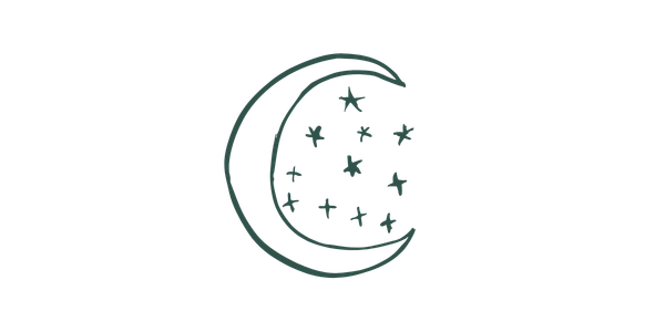 A sleeping crescent moon with stars around it