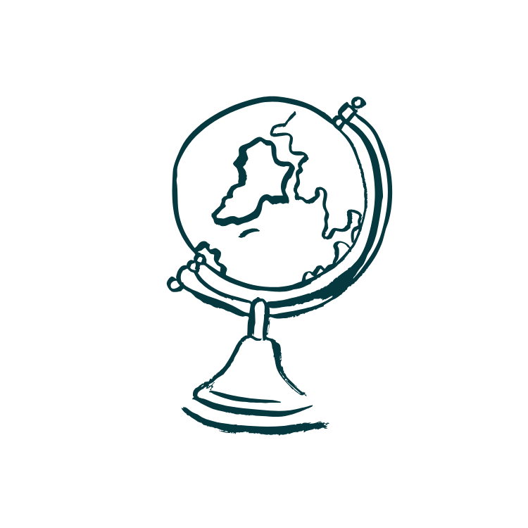 An illustration of a globe showing the continents of North America and Europe, mounted on a stand.