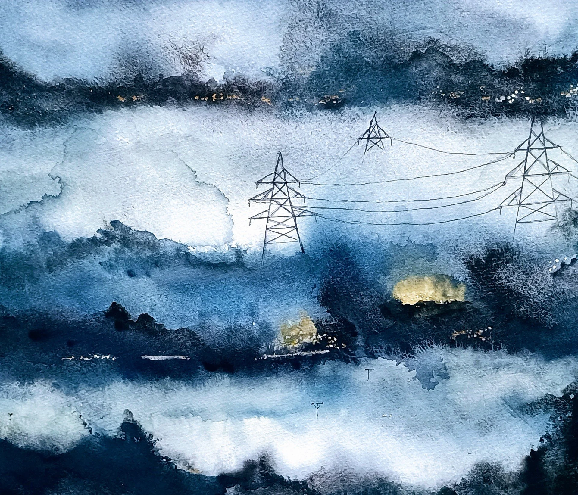 Pylons in the Mist. 60 x 40cms  £900