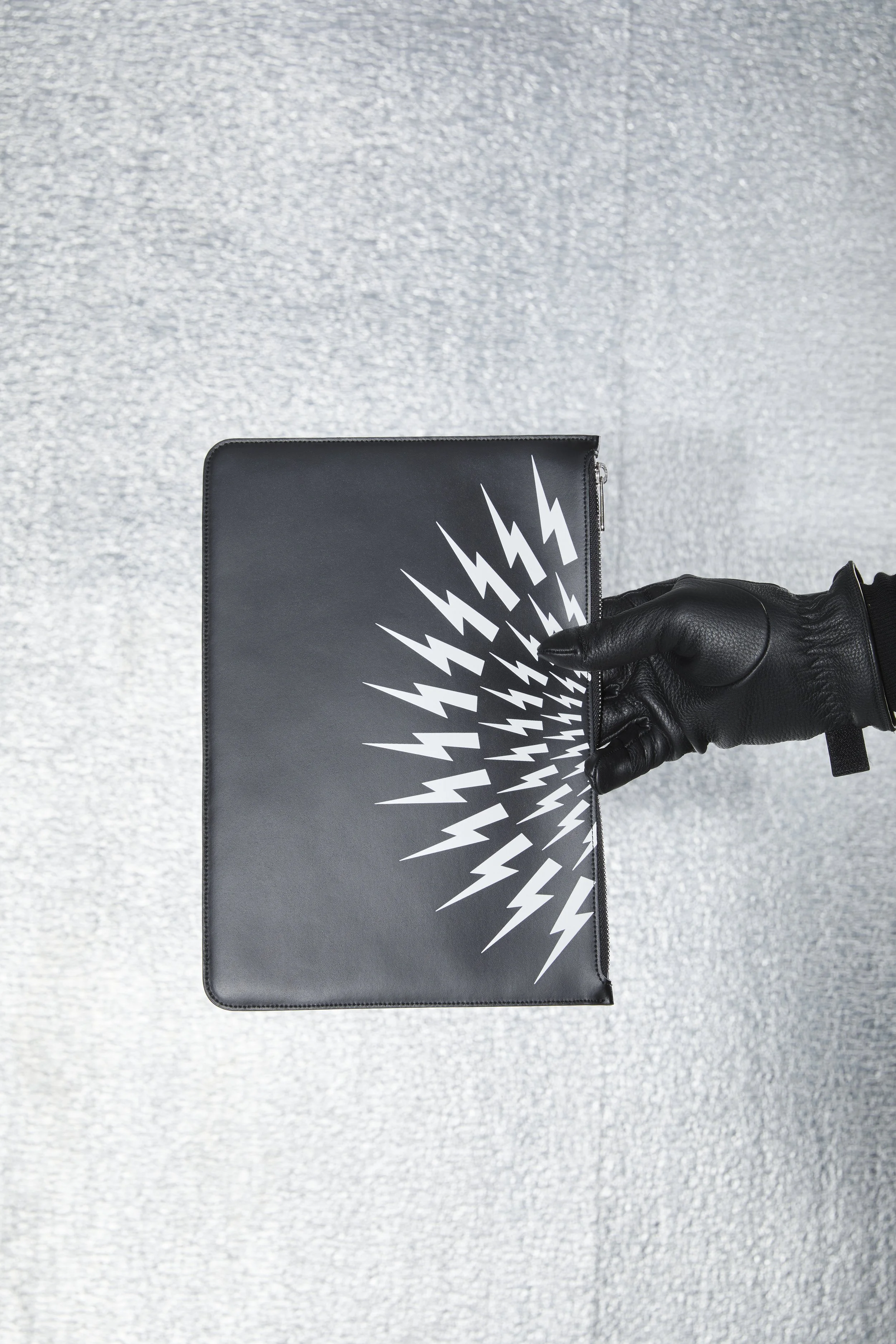 BLACK LARGE zip WALLET - with THUNDER detail