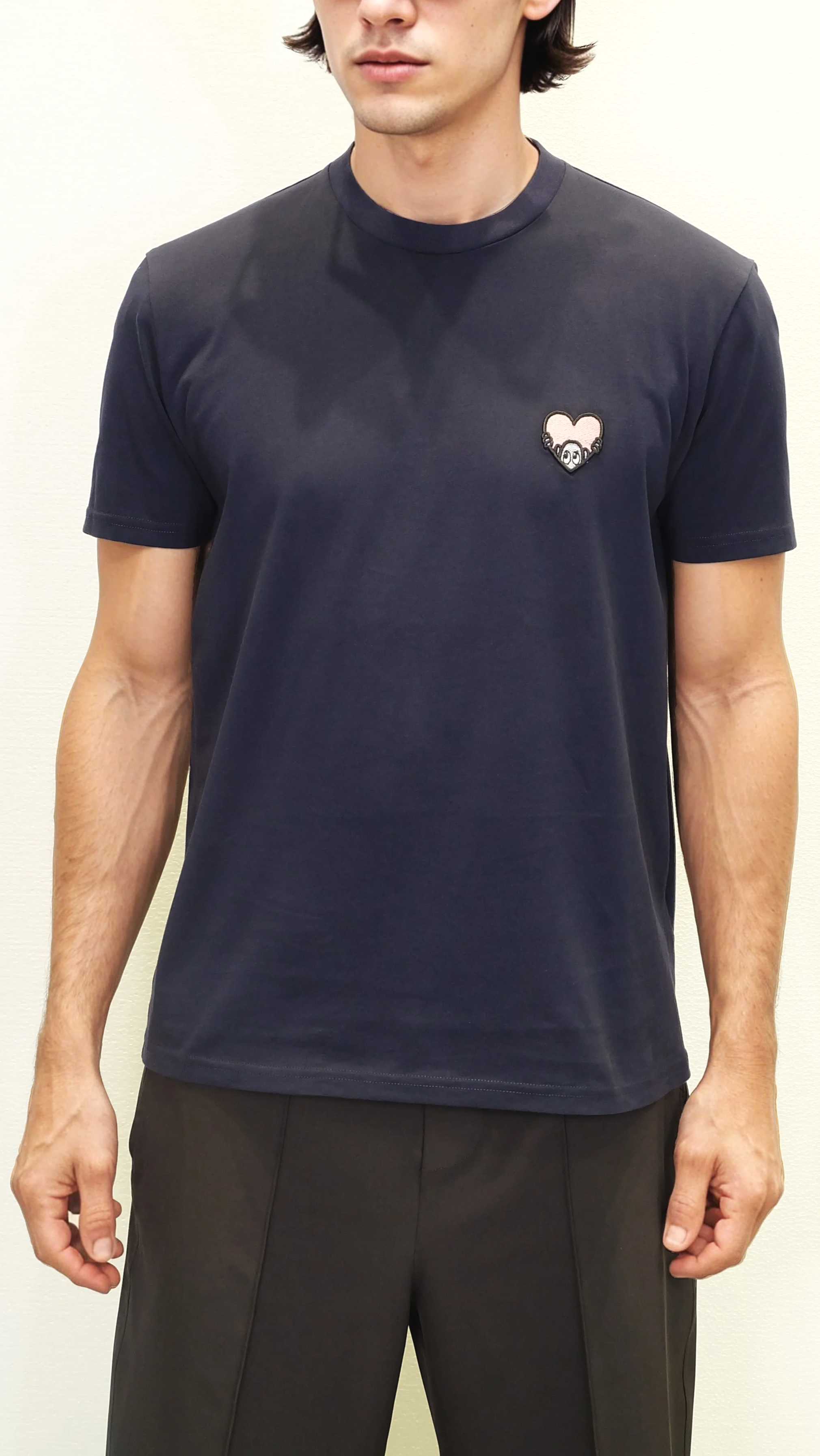 NAVY T SHIRT - with EMBROIDED "MY HEART SEES"