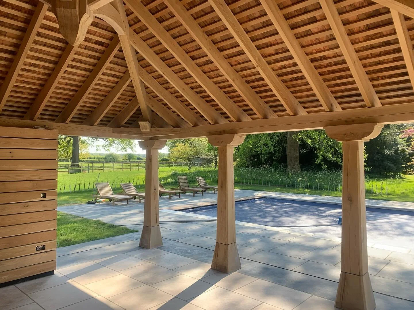 Oak and Siberian Larch complement each other in this pool house in Mid Norfolk. 
Designed in house with close attention to the client’s brief.
Projects like this give us the opportunity to flex our creative skills and create something unique.