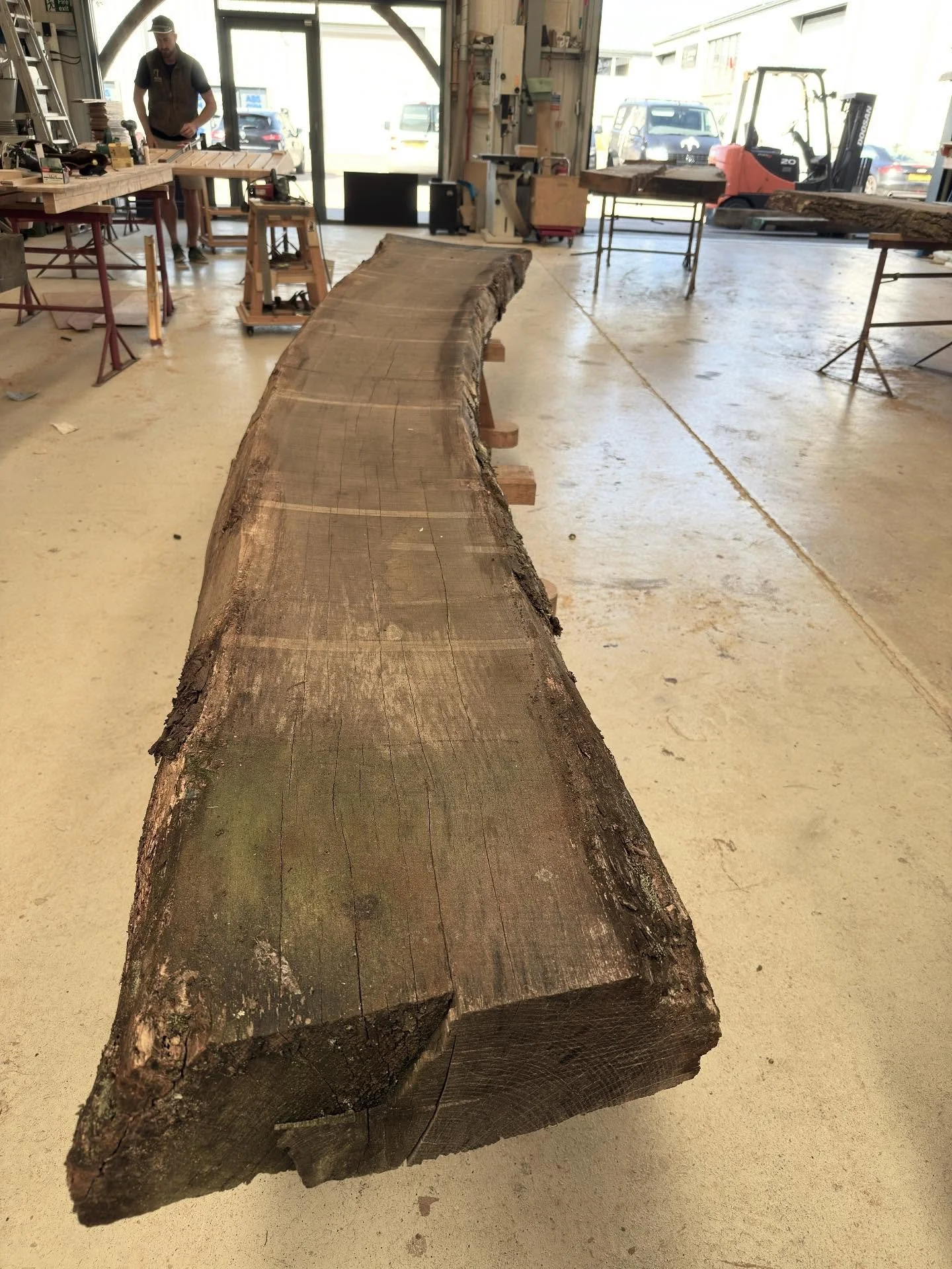 In the workshop today. Rare quarter sawn 4m sweep.
English oak. Worked into an arched raised collar for a garden room extension.