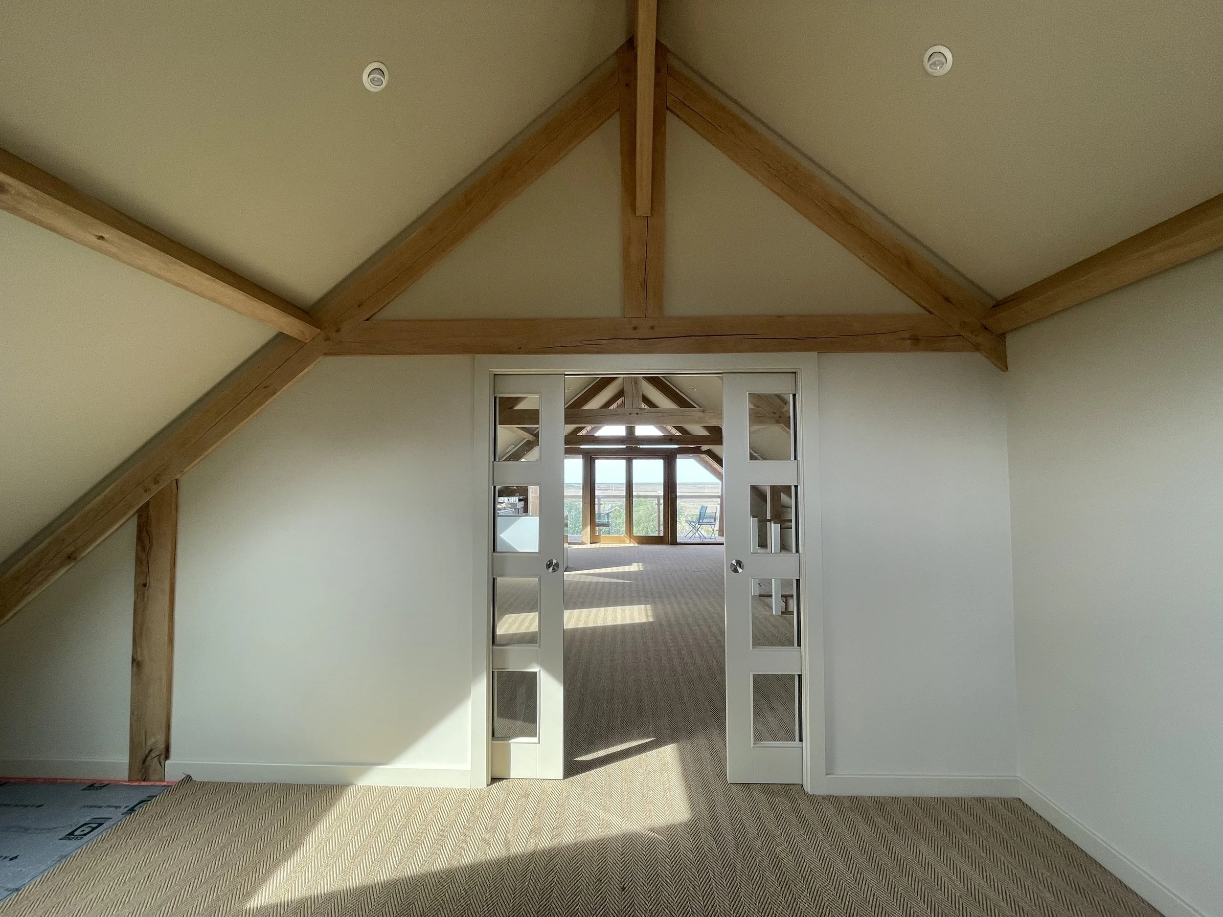 View from bedroom through pocket doors