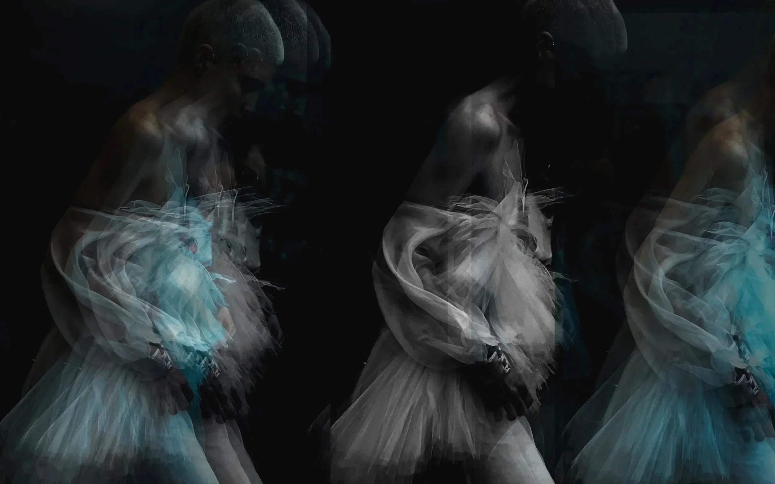 Explore TRIPLE AXEL - a revolutionary new platform designed to address talent retention, mentorship solutions and career resources. AMultiple overlapping images of a person wearing a white dress, with a dark background, creating a motion blur effect.