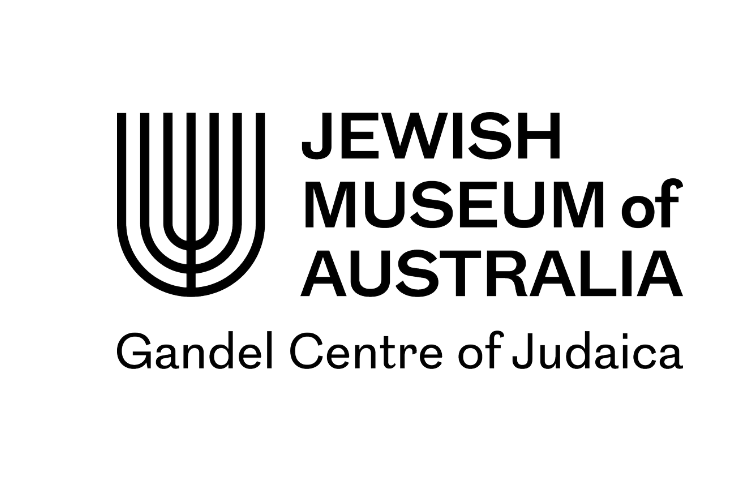 Logo of the Jewish Museum of Australia featuring a stylized menorah and text 'Jewish Museum of Australia Gandel Centre of Judaica'.