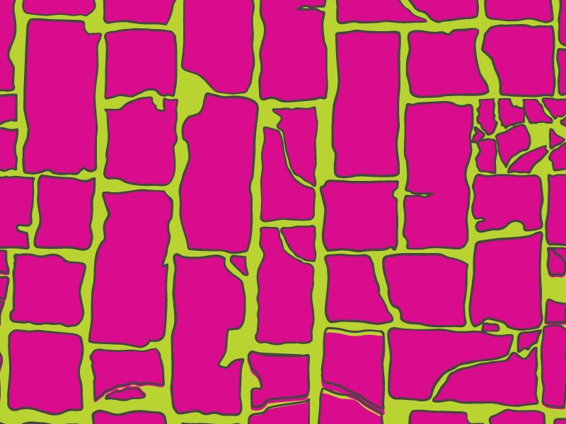 A colorful, abstract pattern with lime green lines and pink shapes resembling a mosaic or stained glass design.