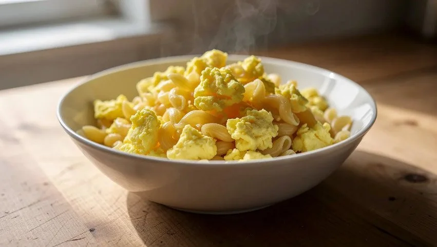 bowl of eggs and noodles