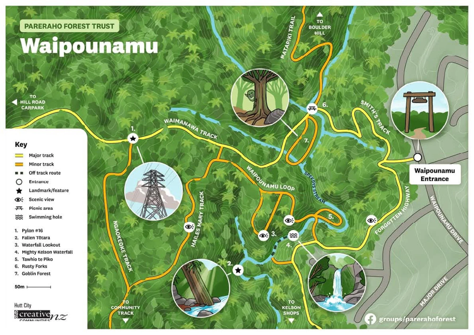 Map of part of Pareraho Reserve dog friendly walk in Lower Hutt