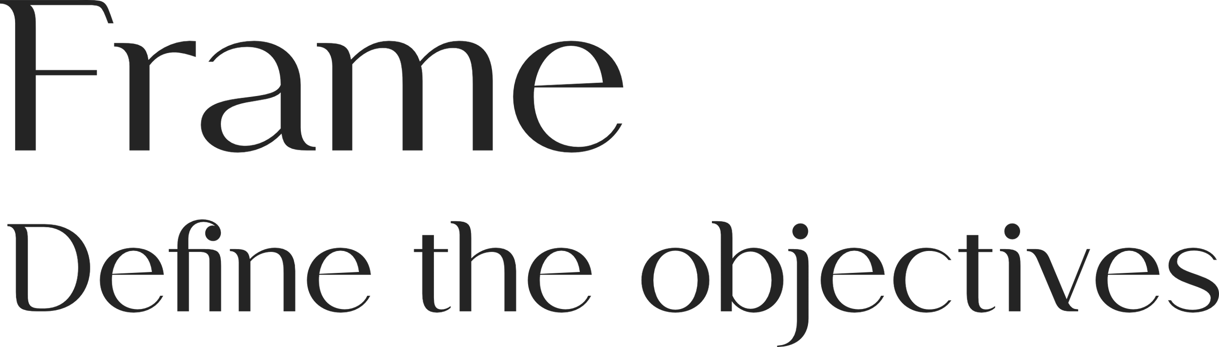 Text overlay stating 'Frame' and 'Define the objectives' on a black background.