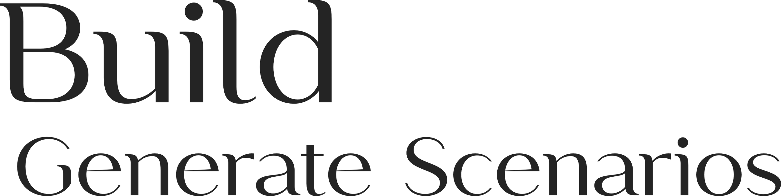 The image shows the phrase 'Build Generate Scenarios' in large, black words on a black background.